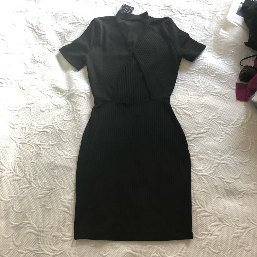 Nasty Gal Black Bodycon Mock Neck Dress